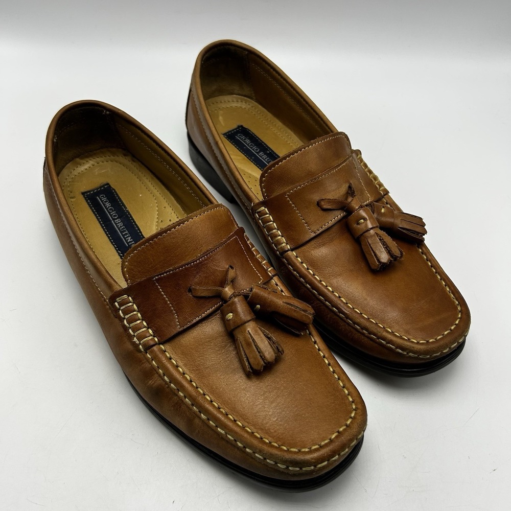 Giorgio Brutini Loafer Mens 7.5 M Tassel Moc Tan Leather Casual Comfort Read